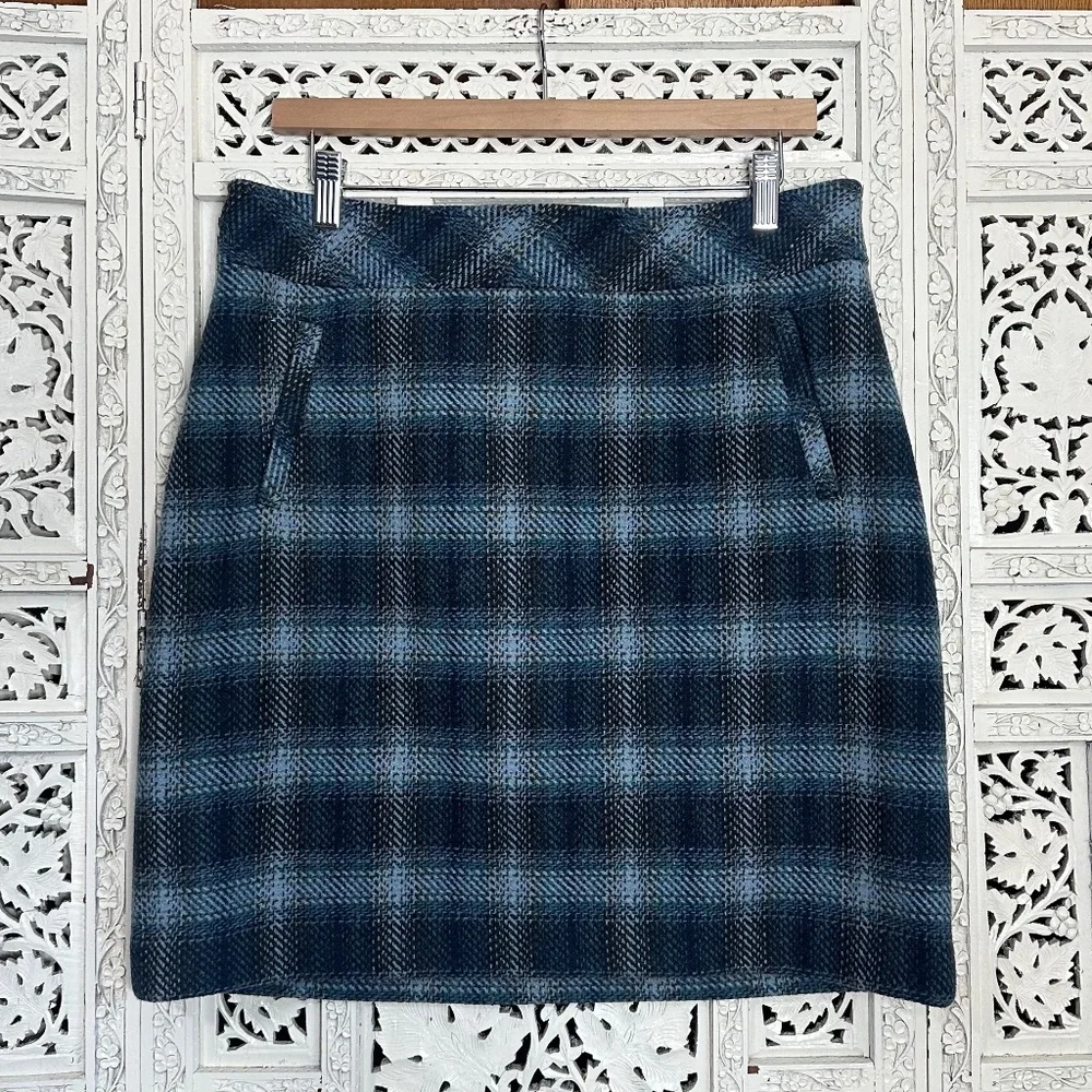 Talbots Petites Blue Plaid Wool Blend Academia School Girl Skirt Sz M/L‎